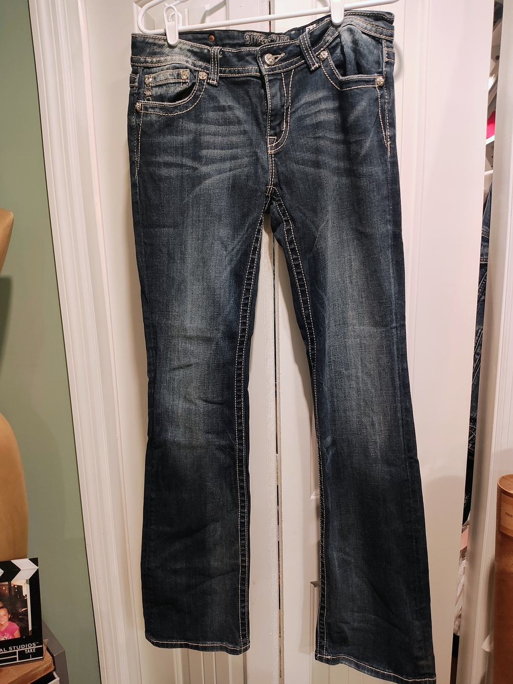 Miss Me Dark Blue Bootcut Jeans with Contrast Stitching